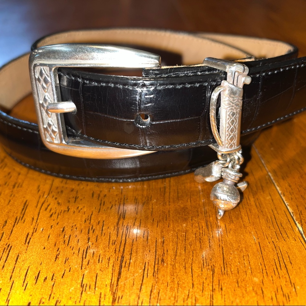 Brighton Golf Buckle Black Embossed Leather Belt - Picture 2 of 9